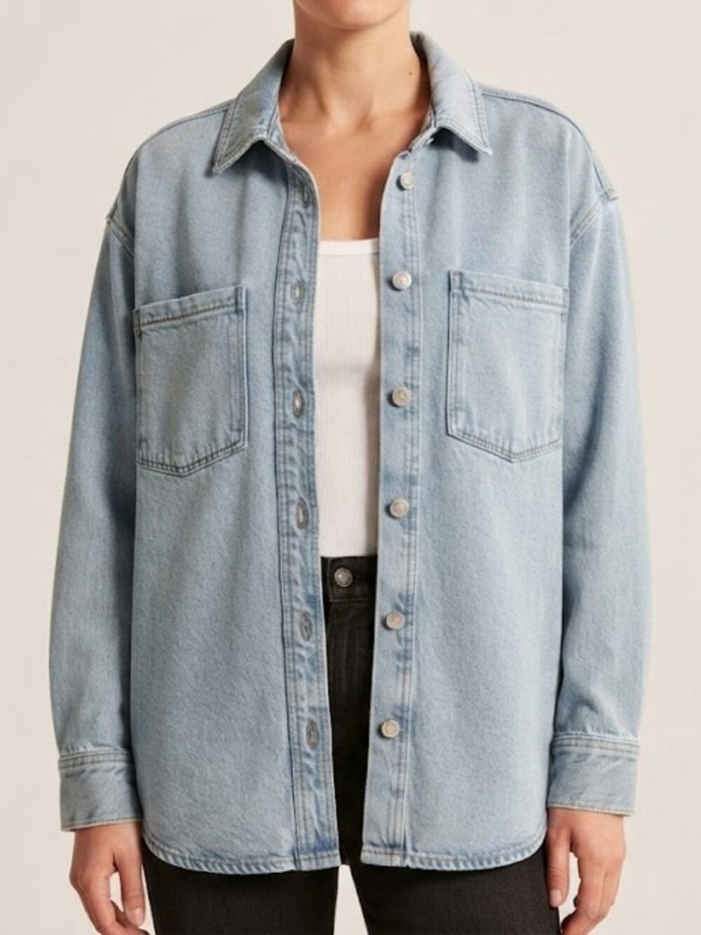 Light Wash Blue Denim-Look Sweater Jacket